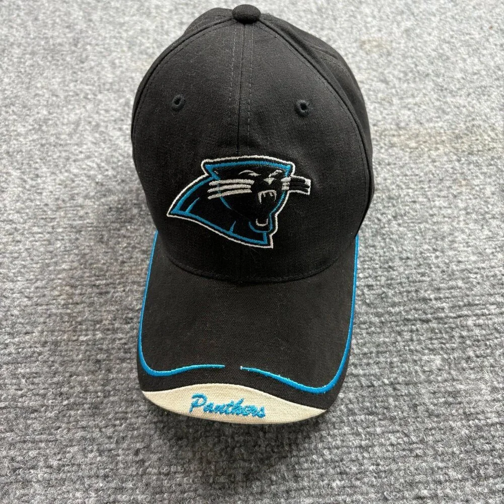 Vintage‎ Y2K Carolina Panthers Reebok NFL Baseball Cap Black Blue Hat Fan